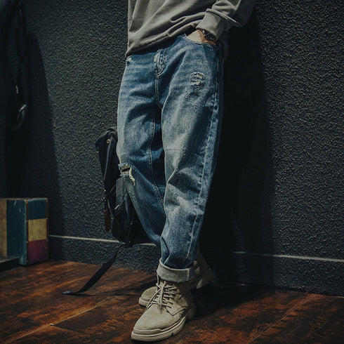 【OUTLET/即納】Ripped Men's Loose Jeans P0002